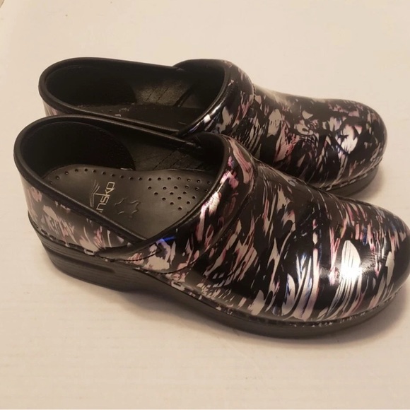 Dansko Metallic Patent Clogs Black Silver Women's Size EU 39/8.5 - Picture 3 of 6